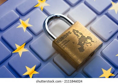Digital service act (Europe) concept: lock on computer keyboard and europe flag - Shutterstock ID 2111846024