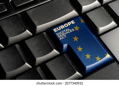 Digital services act (DSA) concept: enter key with europe flag and the text Digital Services Act - Shutterstock ID 2077340932