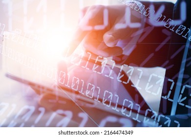 Digital software technology development, big data concept, programmer, software engineer using digital tablet