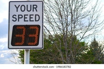 Digital Speed Sign. Your Speed 33.                               