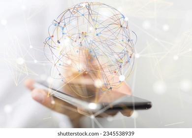 The digital sphere over the smartphone screen - global network concept