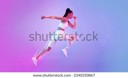 Similar – Image, Stock Photo young beautiful woman running by the beach at sunset. Relax and holidays concept