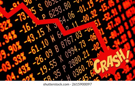 The digital stock market chart displayed a sign of a potential crash on the business information board