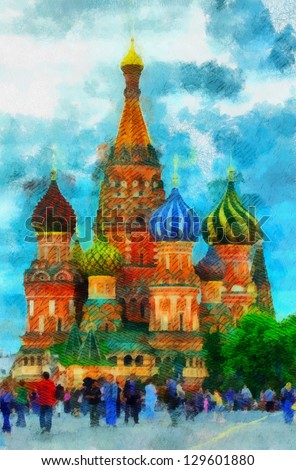 Digital structure of painting. St. Basil's Cathedral