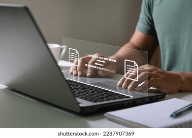 Digital system for transferring documents and files online. Data Transfer concept. File Transfer Protocol (FTP) files receiver and computer backup copy. File sharing isometric.