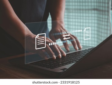 Digital system for transferring documents and files online. File Transfer Protocol (FTP) files receiver and computer backup copy. File sharing isometric. Data Transfer concept. - Powered by Shutterstock