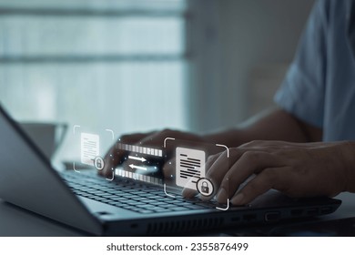 Digital system for transferring documents and files online. Data Transfer concept. File Transfer Protocol (FTP) files receiver and computer backup copy. File sharing isometric.
