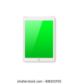 Digital Tablet Computer With Green Screen With Clipping Path Isolated On White Background.