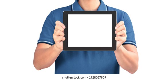 Digital Tablet Computer With Isolated Screen In Male Hands