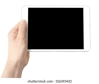 Digital tablet in one hand, on a white background, isolated - Shutterstock ID 326393432