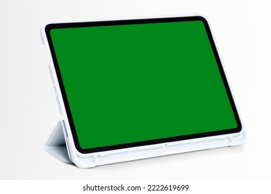 Digital Tablet Screen Smart Tech Green Screen, Overlay With Human Hand