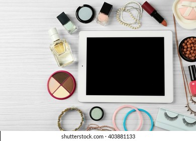 Digital Tablet Womans Accessories On White Stock Photo 403881133 ...