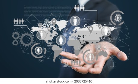Digital technology, Ai Artificial Intelligence, big data, digital transformation. Scientist touching tech icons