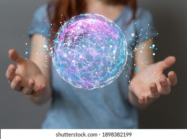 Digital technology background. Network connection dots and lines.