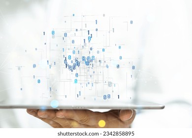 A digital Technology Big data concept on a tablet in human's hand, 3d render