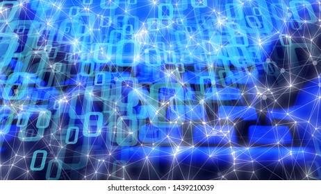 Digital technology big data visualisation, random dots and lines connected