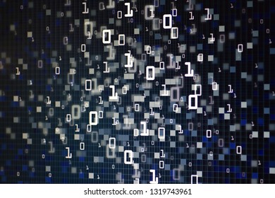 Digital technology binary background. Dark blue digital data flowing from top to bottom of the frame. blue block pixel abstract background for computer data information concepts.