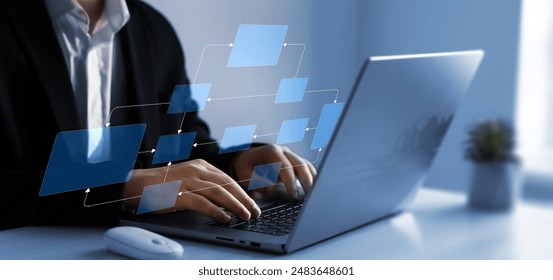 Digital technology of business process and workflow automation with flowchart and processing management.Chart scheme hierarchy management of corporate. 