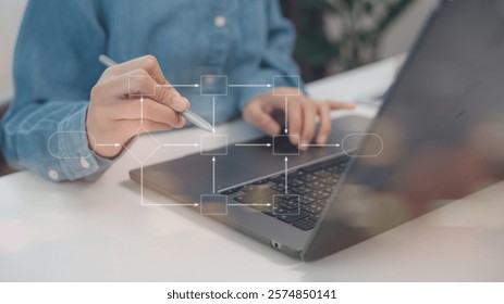 Digital technology of business process and workflow automation with flowchart and processing management. Chart scheme hierarchy management of corporate.