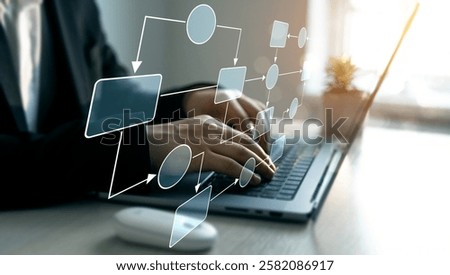 Digital technology of business process and workflow automation with flowchart and processing management.Scheme hierarchy management of corporate.	
