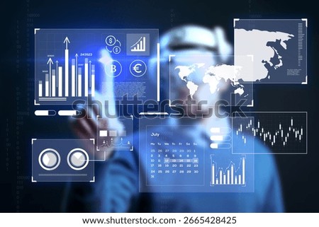 Digital technology enhances data analysis in a modern office environment with interactive displays and graphs for informed decision-making