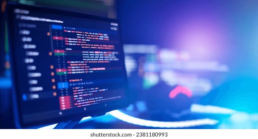 Digital technology industry concept development of programming and coding technologies.