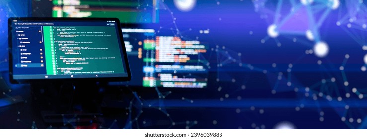 Digital technology industry concept development of programming and coding technologies.