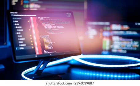 Digital technology industry concept development of programming and coding technologies.