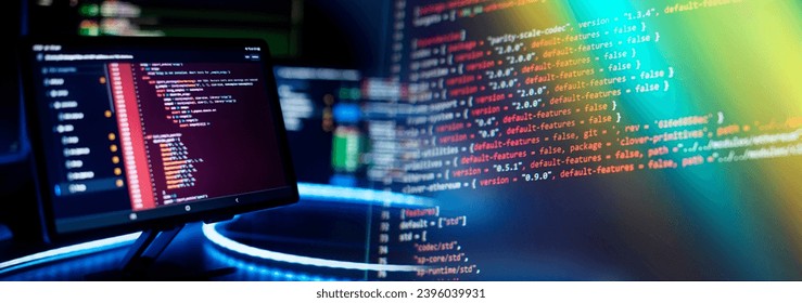 Digital technology industry concept development of programming and coding technologies.