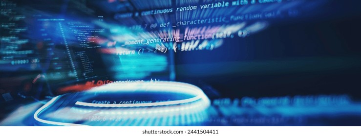 Digital technology industry concept development of programming and coding technologies.