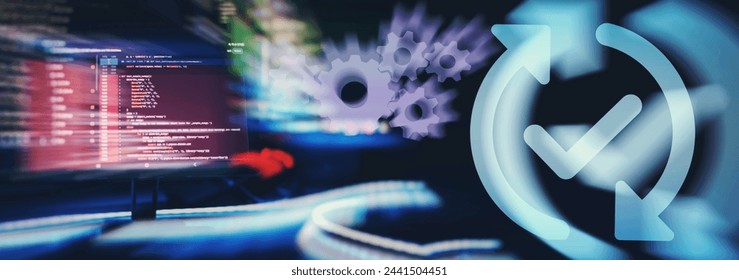 Digital technology industry concept development of programming and coding technologies.