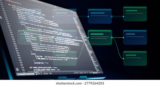 Digital technology industry concept development of programming and coding technologies.