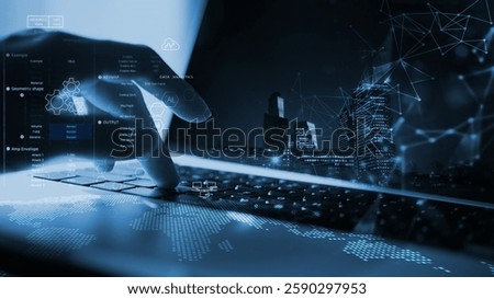 Digital technology, Internet global network connection, data science and engineering, cloud computing, IoT Internet of Things. Computer programming with big data management and processing