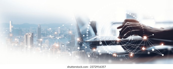 Digital technology, internet network connection, big data, digital marketing IoT internet of things. Business man using modern computer surfing internet futuristic, innovative technology background - Powered by Shutterstock