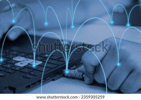 Digital technology, internet network connection, technology background, the concept of connecting via LAN cable