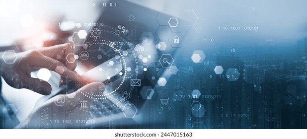 Digital technology, IoT Internet of Things, Global internet network and social media communication for digital marketing and global business. mobile banking via mobile app, wireless technology - Powered by Shutterstock