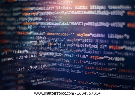 Digital technology on display. HTML5 in editor for website development. Website HTML Code on the Laptop Display Closeup Photo.