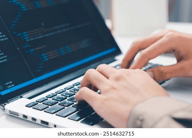 Digital technology, software development concept. Coding programmer, software engineer coding javascript on laptop computer screen, Agile development, digital technology, digital technology - Powered by Shutterstock - Get 15% off with code: PIKWIZARD15