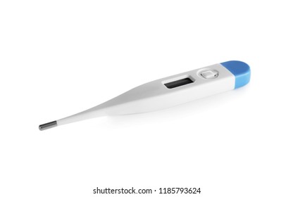 Digital thermometer on white background. Medical treatment