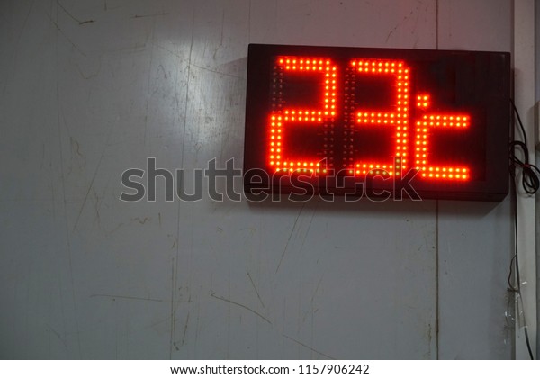 Digital Thermometer Shown Inside Moist Room Stock Photo