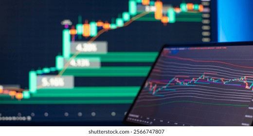 Digital Trading Interface with Candlestick Chart and Data Overlay Highlighting