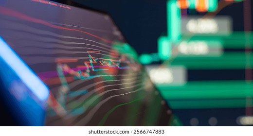 Digital Trading Interface with Candlestick Chart and Data Overlay Highlighting