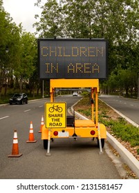 Digital Traffic Sign Stating Children In The Area