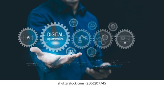 Digital transformation Ai technology strategy, IoT, Artificial Intelligence, adoption of technology, enhancing global business capabilities, customer service management, internet and cloud computing