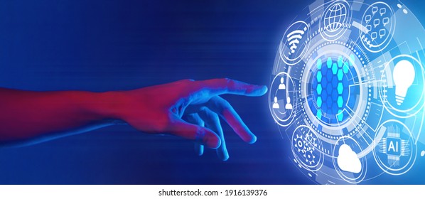 digital transformation banner, information technology (IT) concept, hand touching IT-button inscription, horizontal banner - Shutterstock ID 1916139376