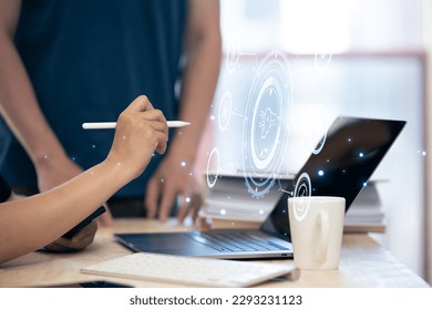 Digital transformation change management, internet of things. new technology big data and business process strategy, customer service management, cloud computing, smart industry. Ai technology.