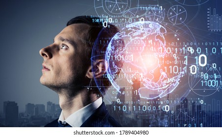 Digital transformation concept. Binary code. AI (Artificial Intelligence) concept.