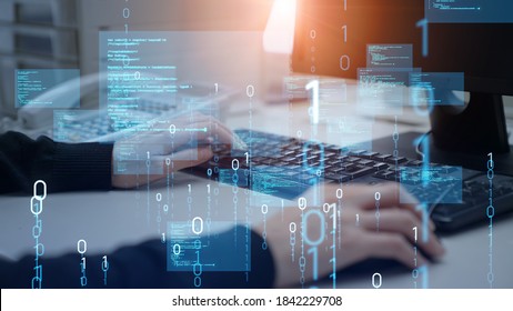 Digital transformation concept. Binary code. Programming. - Shutterstock ID 1842229708