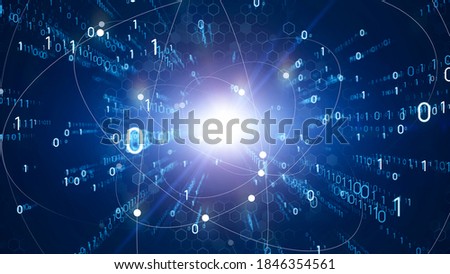 Digital transformation concept. Binary code. Programming. Quantum computer.