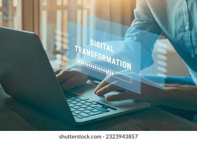Digital Transformation concept, digitalization technology concept on touchscreen with progress bar